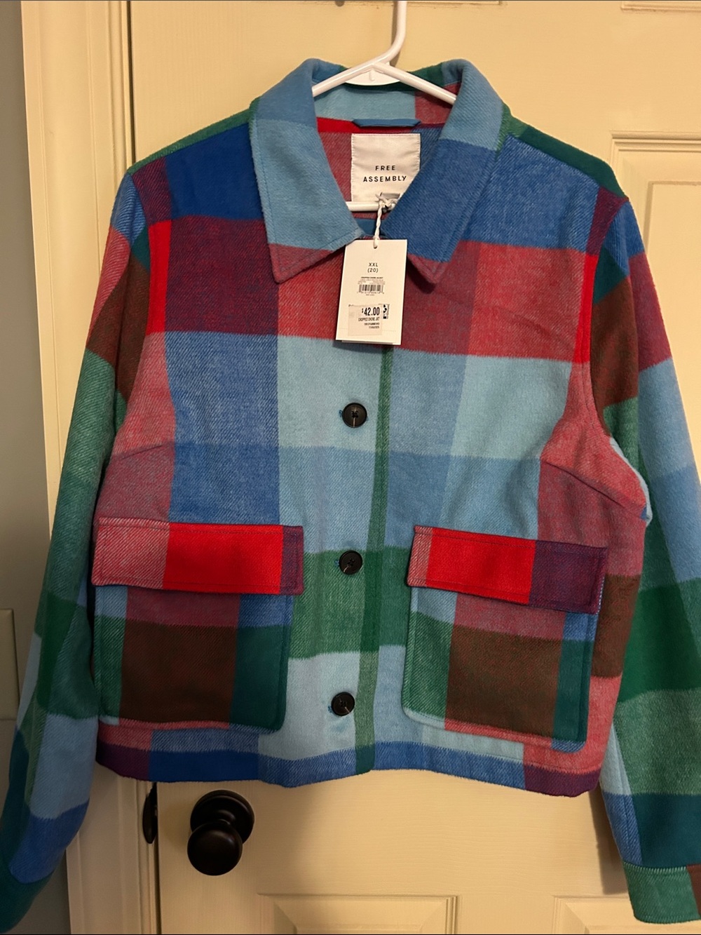 Free Assembly Women’s Blue Multi Plaid Wool-Blend Jacket